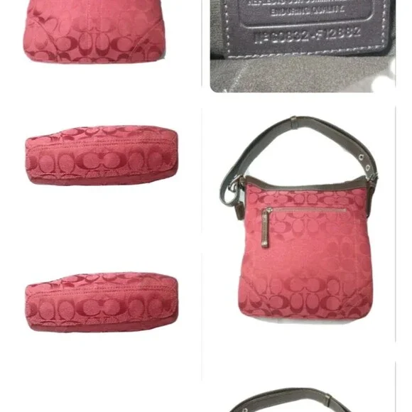 Coach Red Signature C Canvas Leather Crossbody Duffle Shoulder Bag - Picture 4 of 5